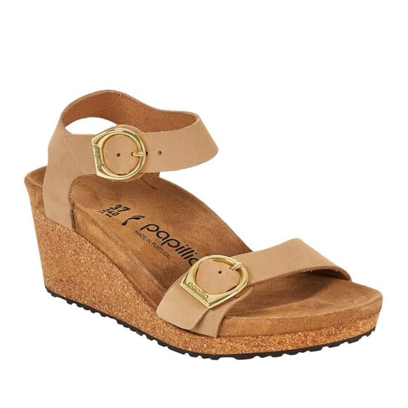BIRKENSTOCK PAPILLIO Soley Leather Wedge Sandal Size 41 10 NWT Sandcastle - Picture 1 of 14